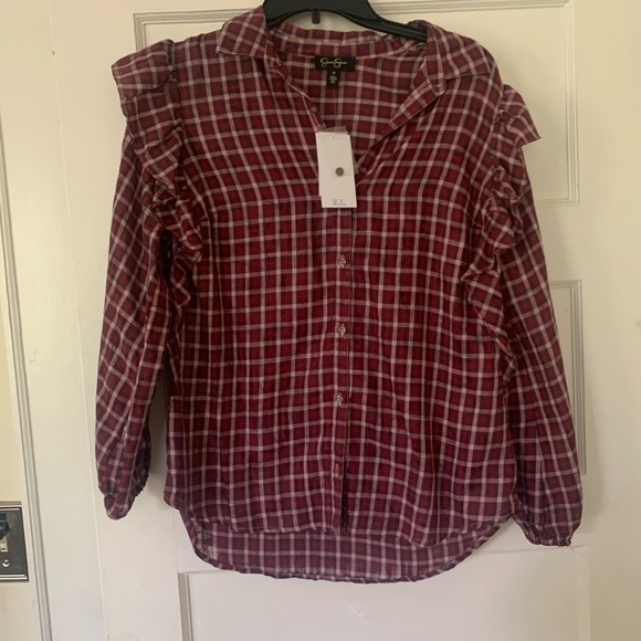 Jessica Simpson Ruffle Plaid Top M NWT - Picture 4 of 6